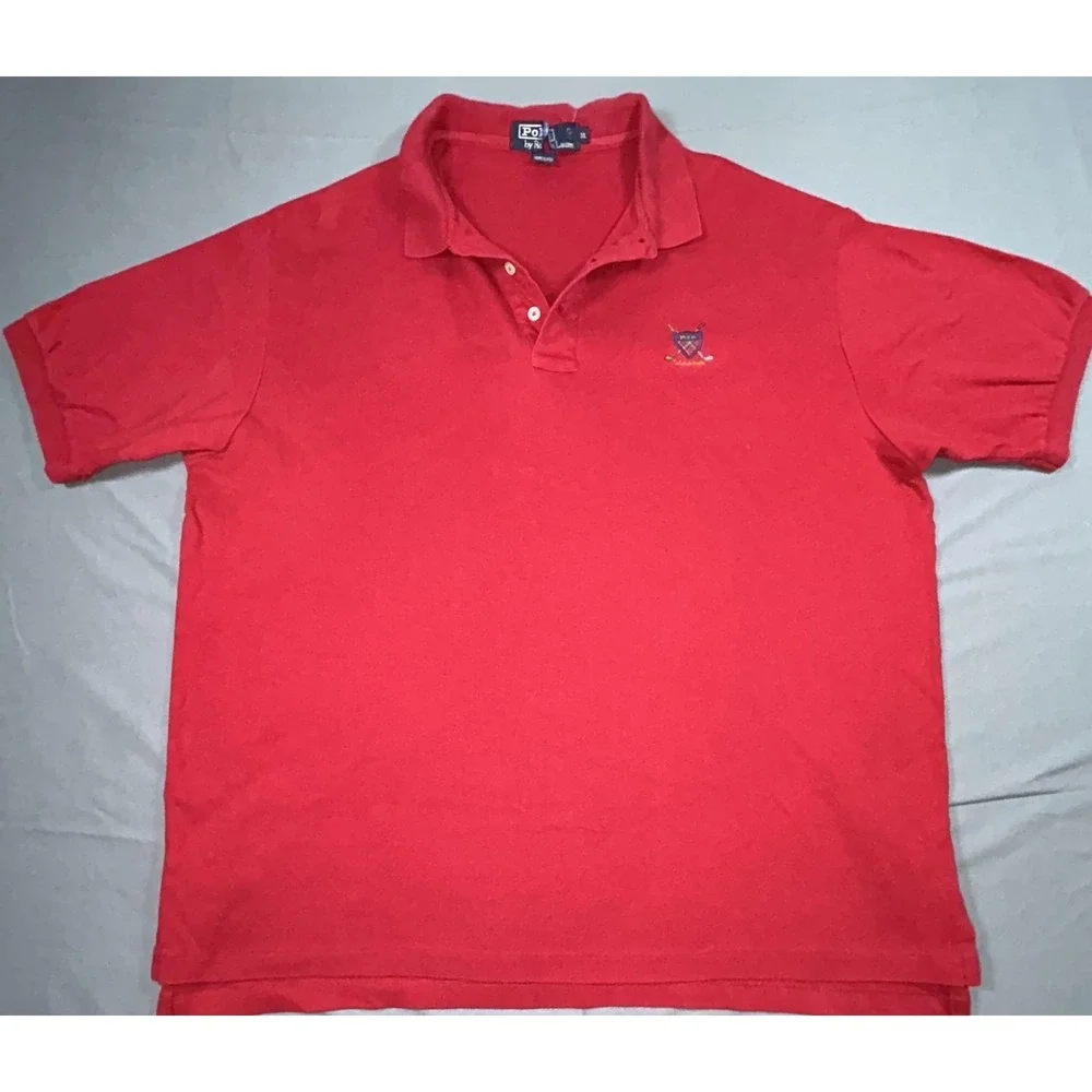 Vintage Polo Ralph Lauren Polo Shirt Mens XL Red Golf Crest Cotton Knit USA